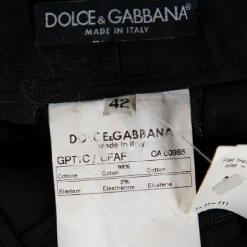 De las mujeres Dolce & Gabbana Black Cotton Lace Up Fitted Pants M en venta