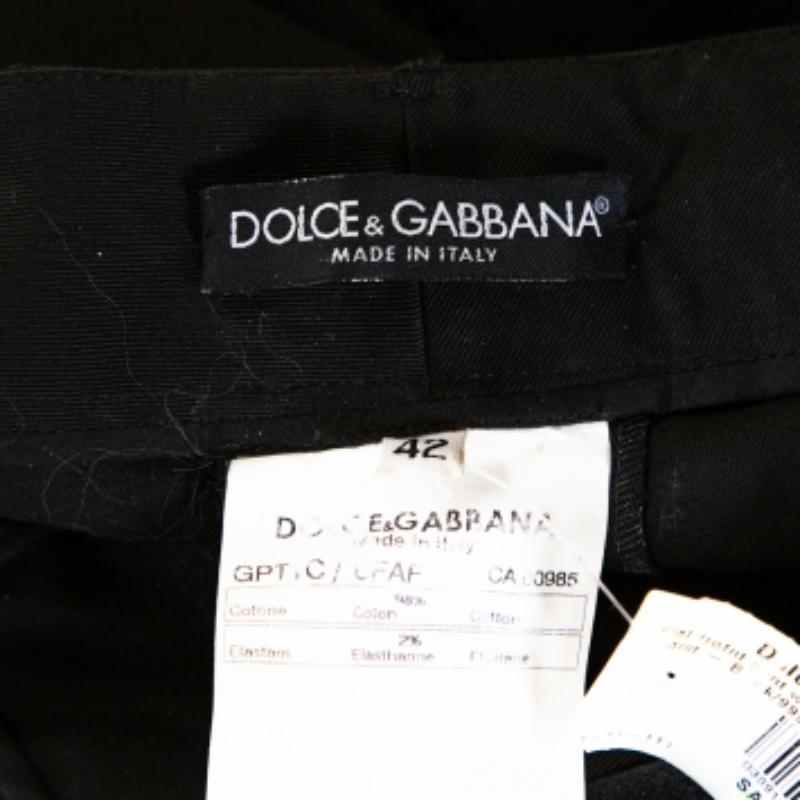 Dolce & Gabbana Black Cotton Lace Up Fitted Pants M en venta 1