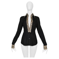Camicia Dolce & Gabbana nera in cotone a maniche lunghe con bordi e colletto in pelle di pitone, 2005