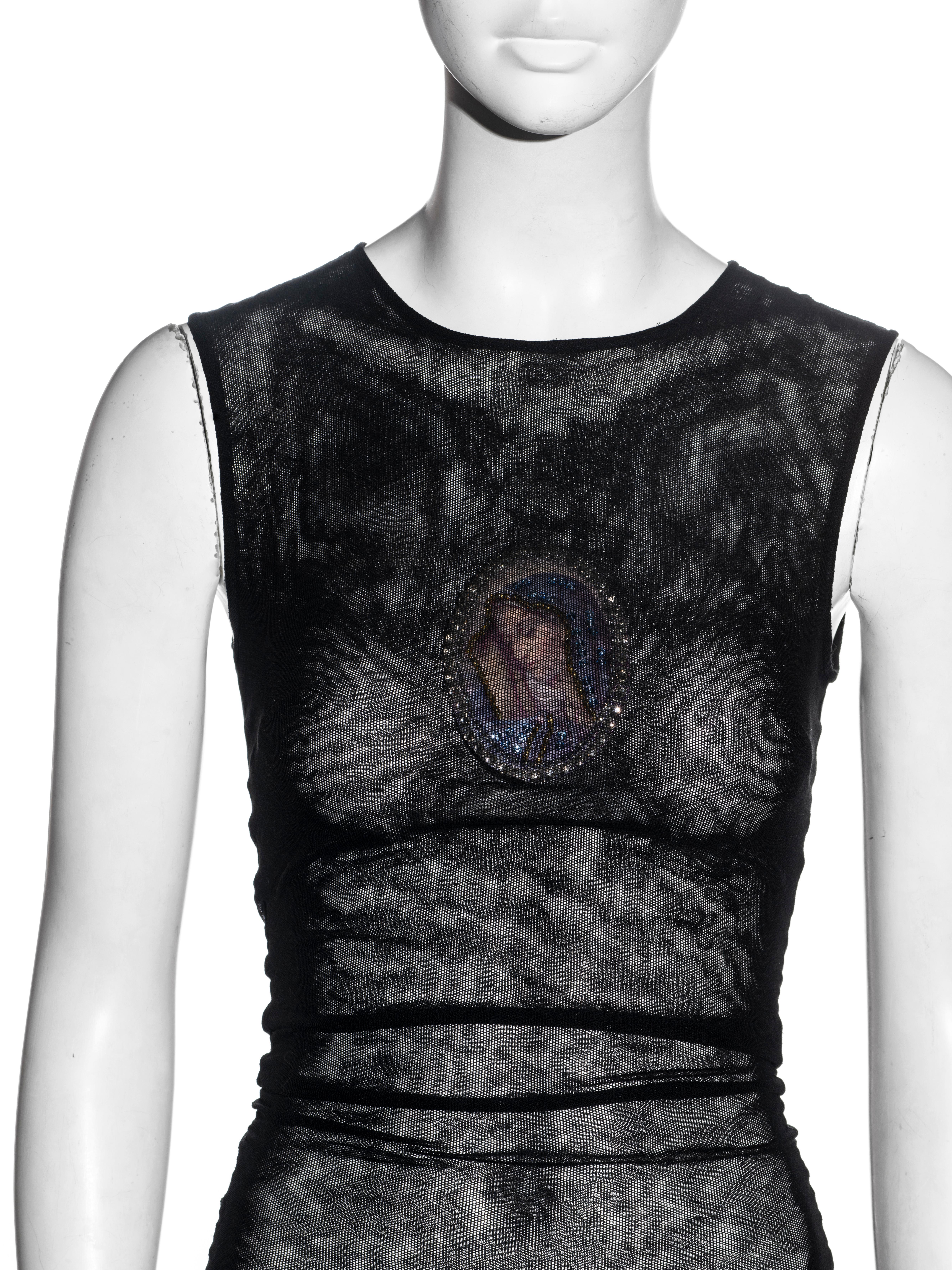 Black Dolce & Gabbana black cotton mesh evening top with Virgin Mary, ss 1998
