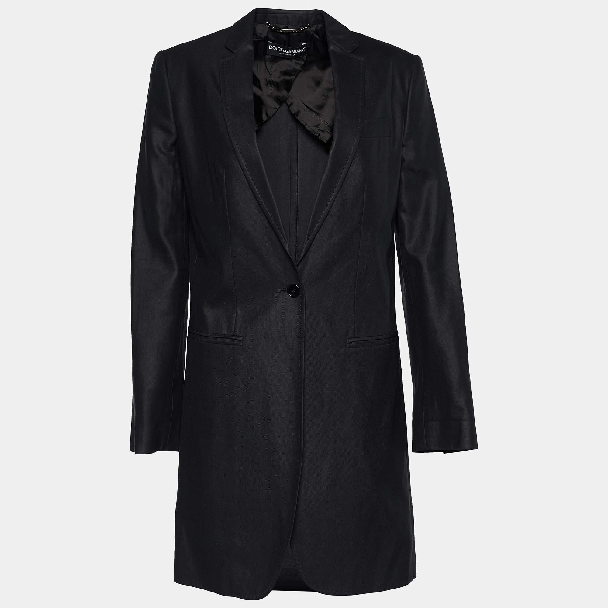Dolce & Gabbana Black Cotton Mid Length Coat S In Good Condition In Dubai, Al Qouz 2