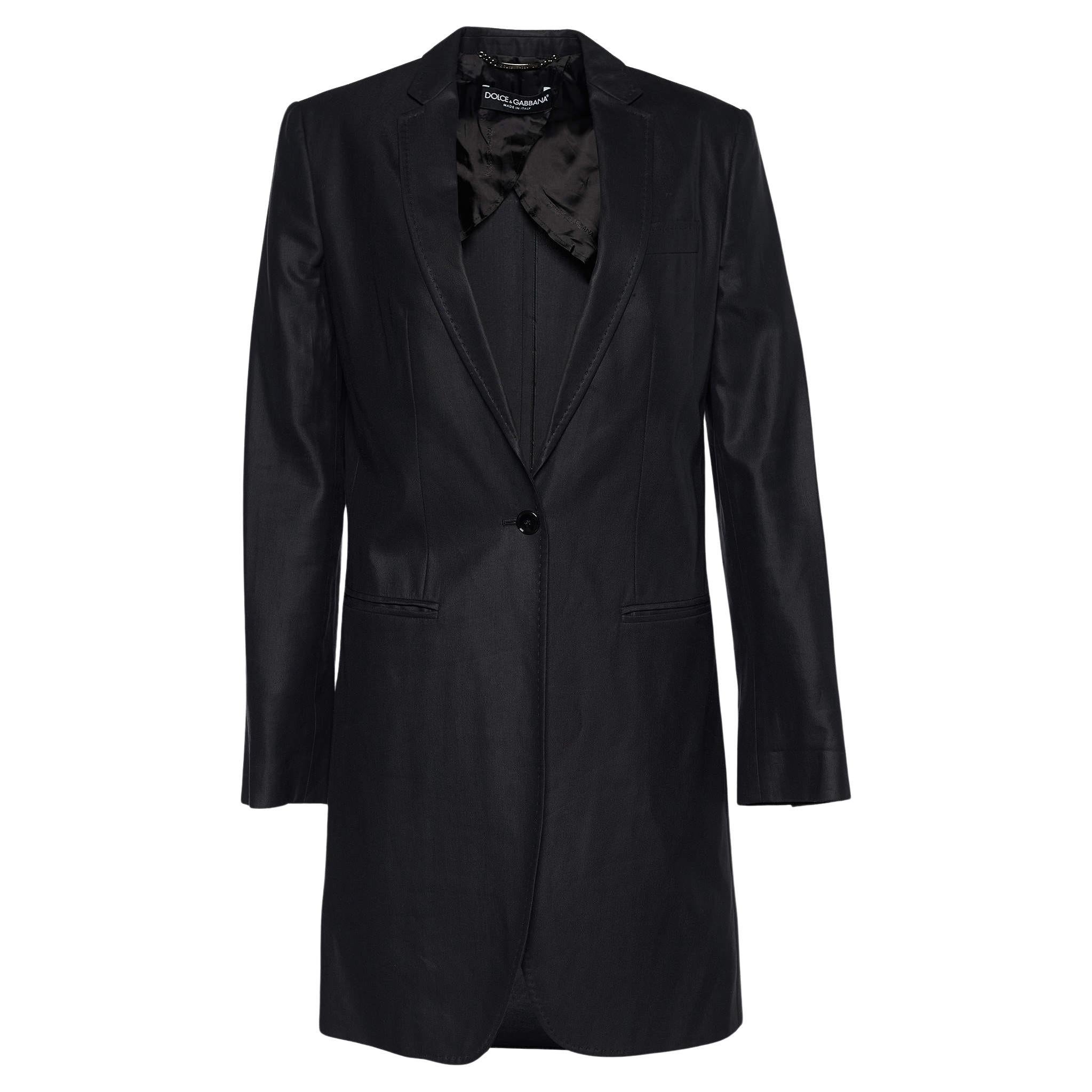 Dolce & Gabbana Schwarzer Mantel aus Baumwolle in mittlerer Länge S im Angebot