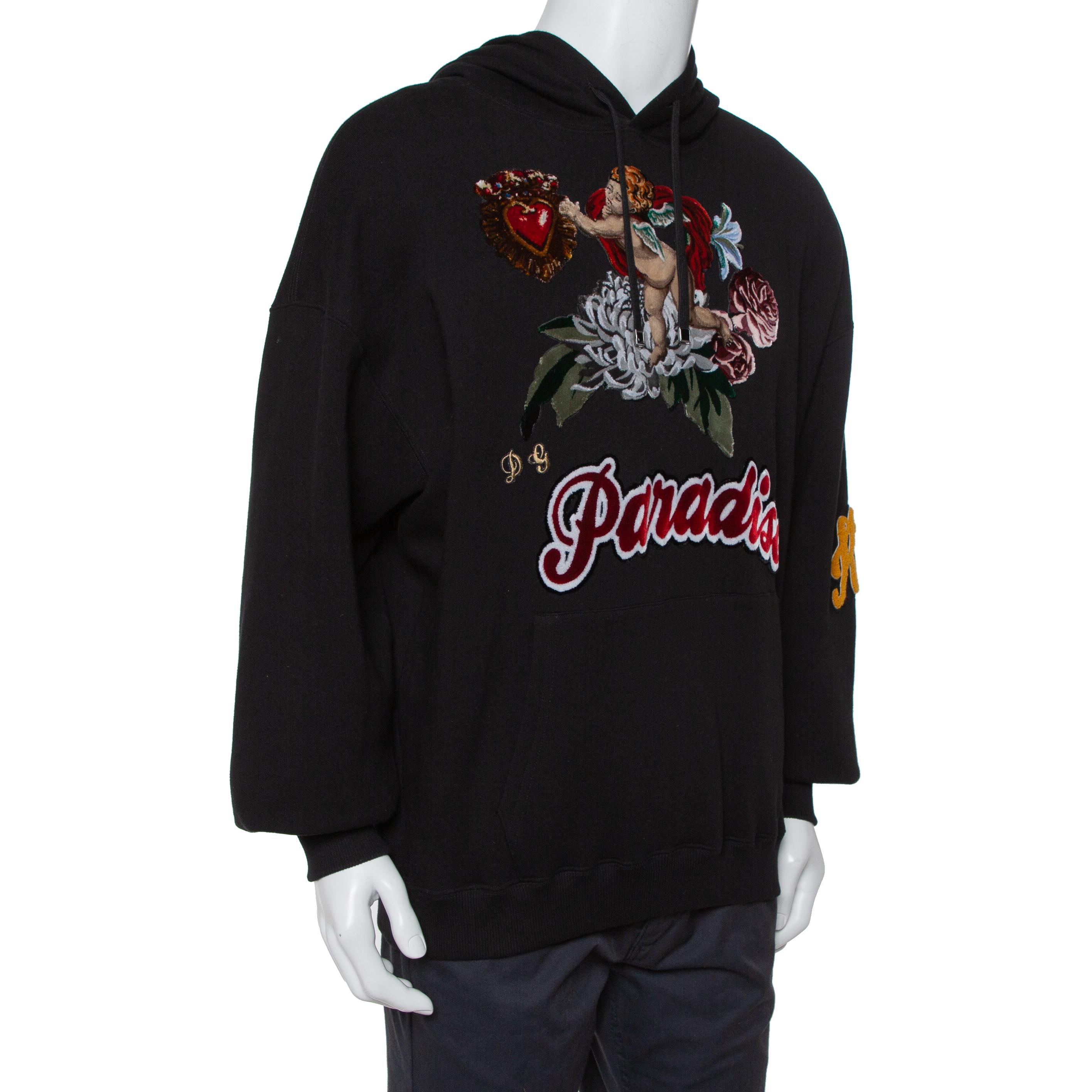 Dolce & Gabbana Black Cotton Paradise Embroidered Hoodie M In New Condition In Dubai, Al Qouz 2