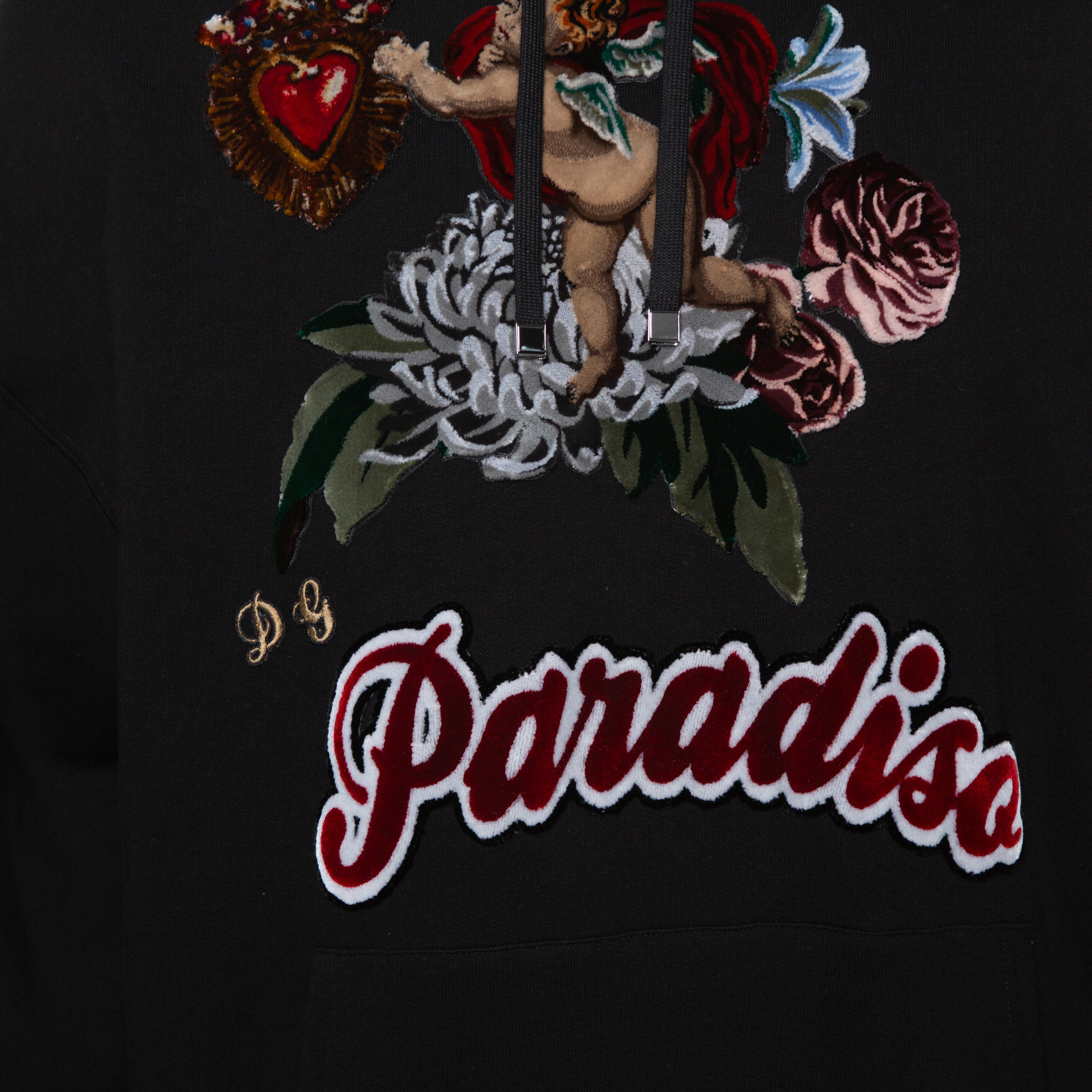 Men's Dolce & Gabbana Black Cotton Paradise Embroidered Hoodie M