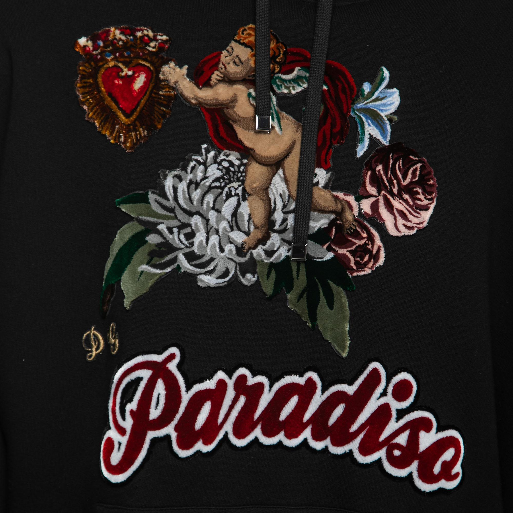 Men's Dolce & Gabbana Black Cotton Paradise Embroidered Hoodie M
