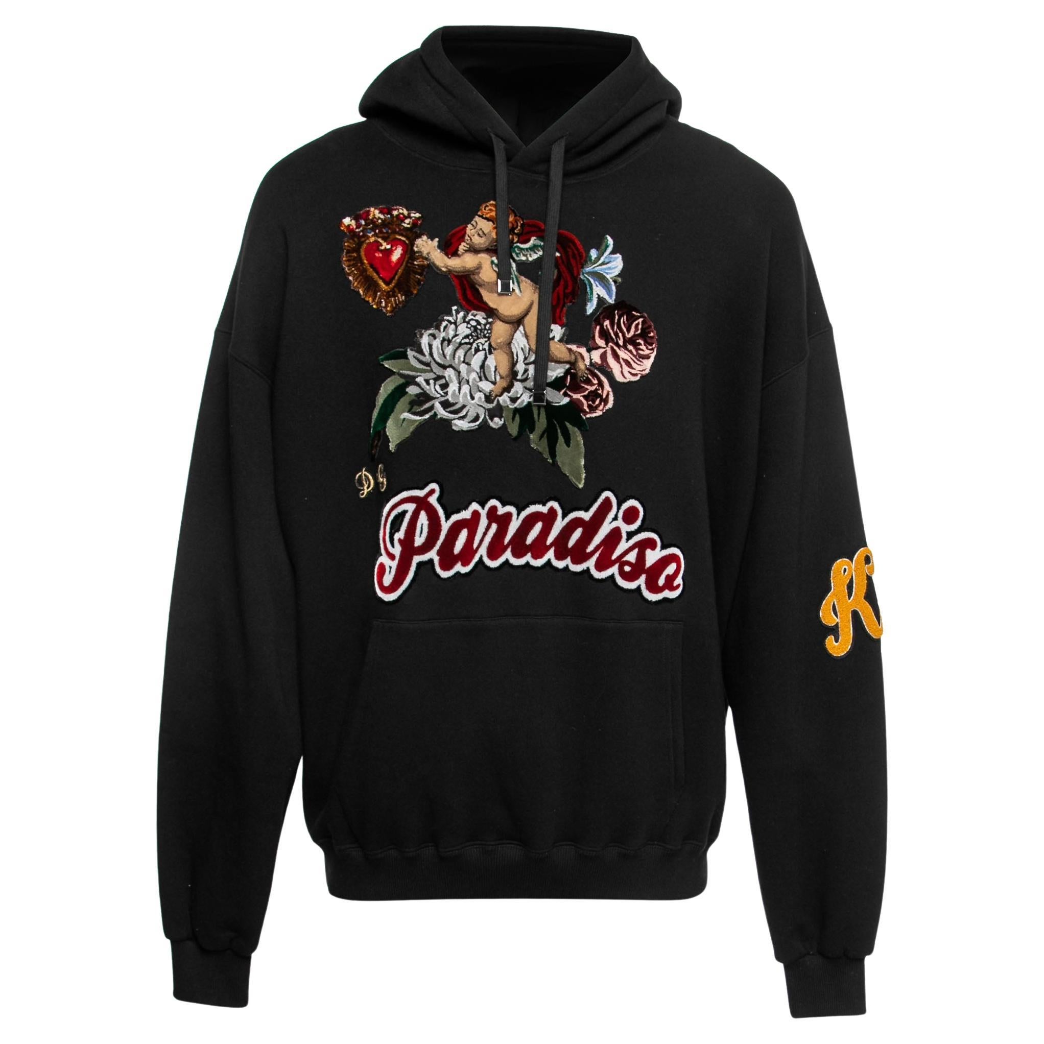 Dolce & Gabbana Black Cotton Paradise Embroidered Hoodie M
