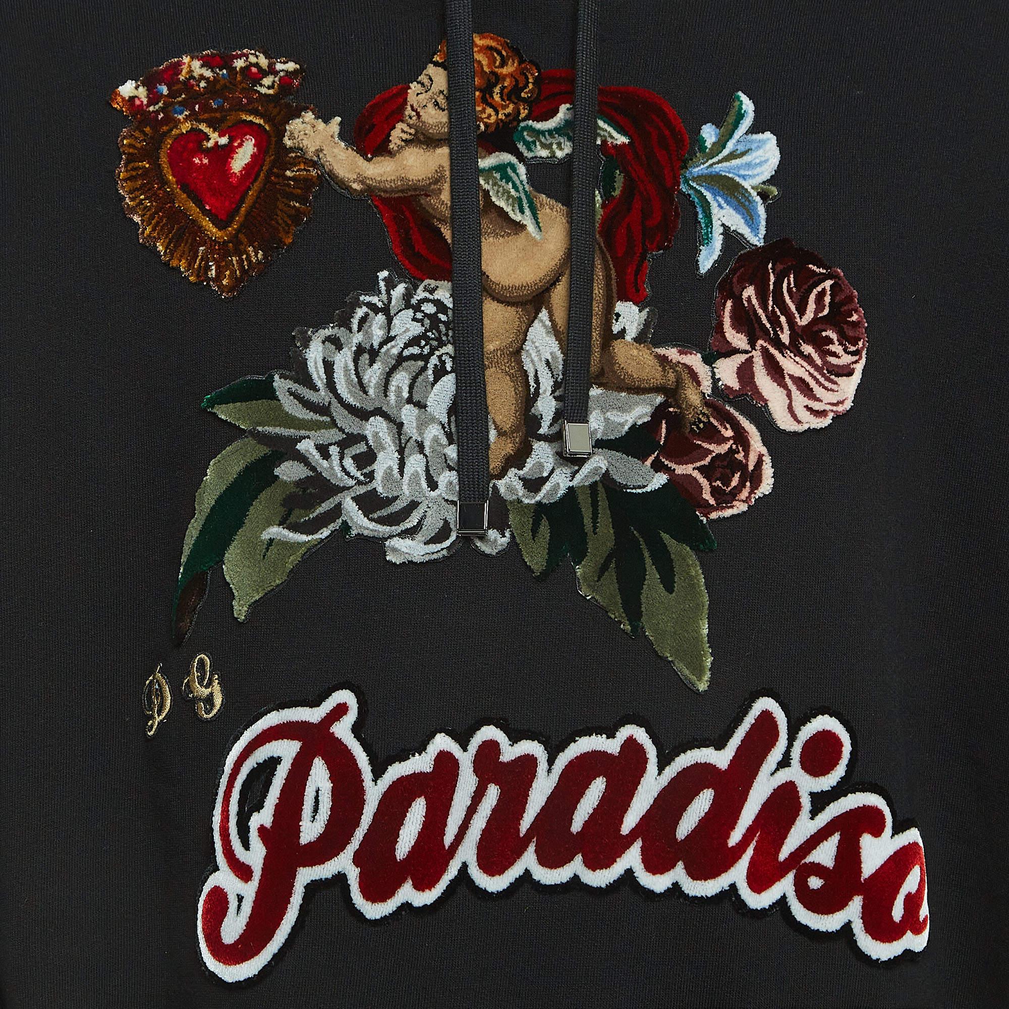 Men's Dolce & Gabbana Black Cotton Paradise Patch Hoodie M For Sale