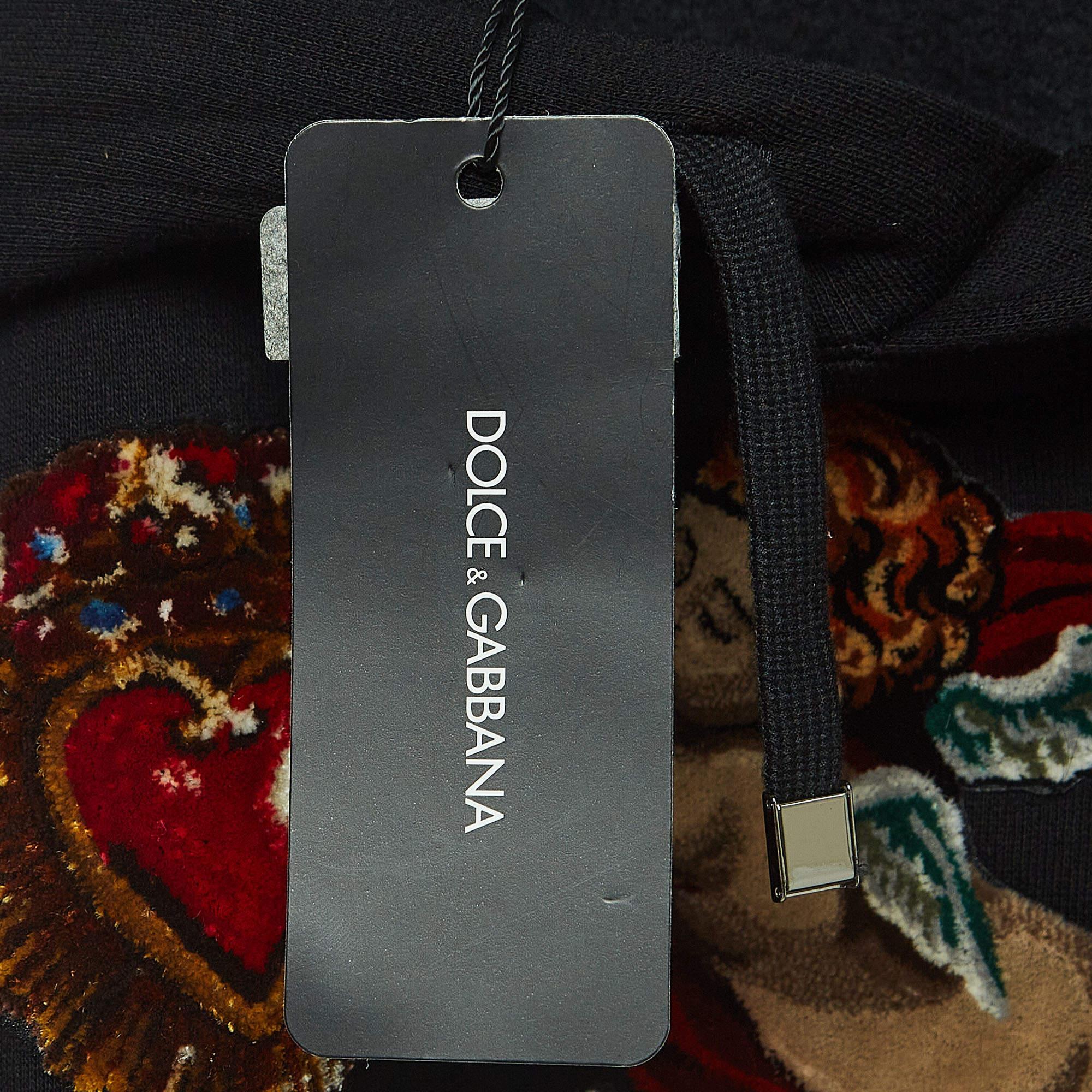 Dolce & Gabbana Black Cotton Paradise Patch Hoodie M For Sale 1