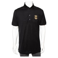 Dolce & Gabbana Black Cotton Pique Bee & Crown Embroidered Polo T-Shirt XL