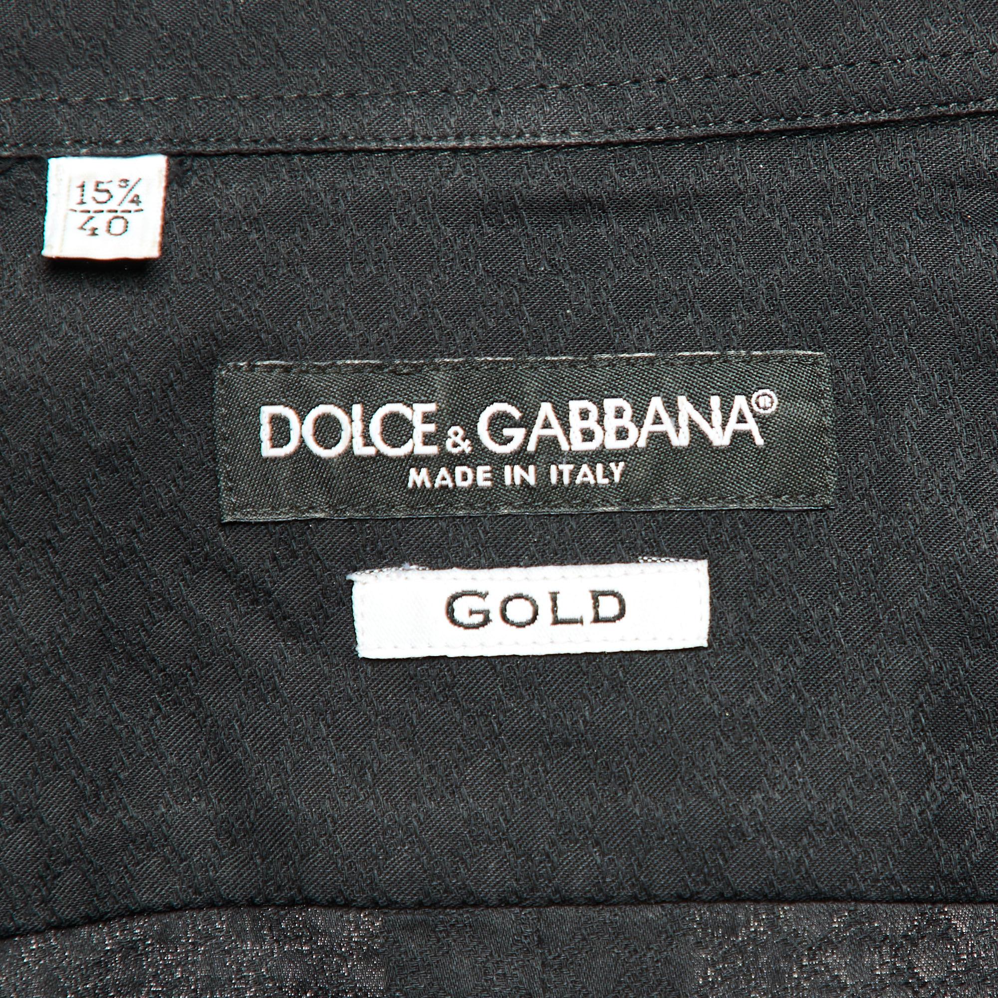 Dolce & Gabbana Black Cotton Ruffle Detail Gold Fit Button Front Shirt M In Excellent Condition For Sale In Dubai, Al Qouz 2