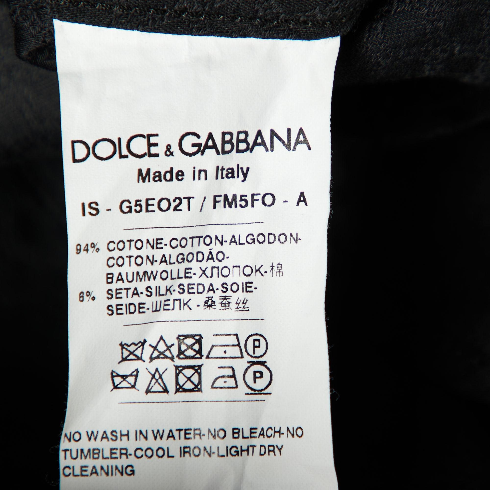 Men's Dolce & Gabbana Black Cotton Ruffle Detail Gold Fit Button Front Shirt M For Sale