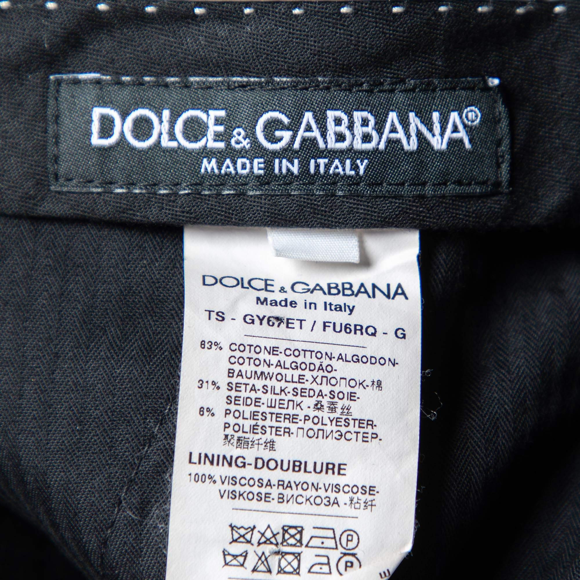 Men's Dolce & Gabbana Black Cotton & Silk Tailored Pants M For Sale