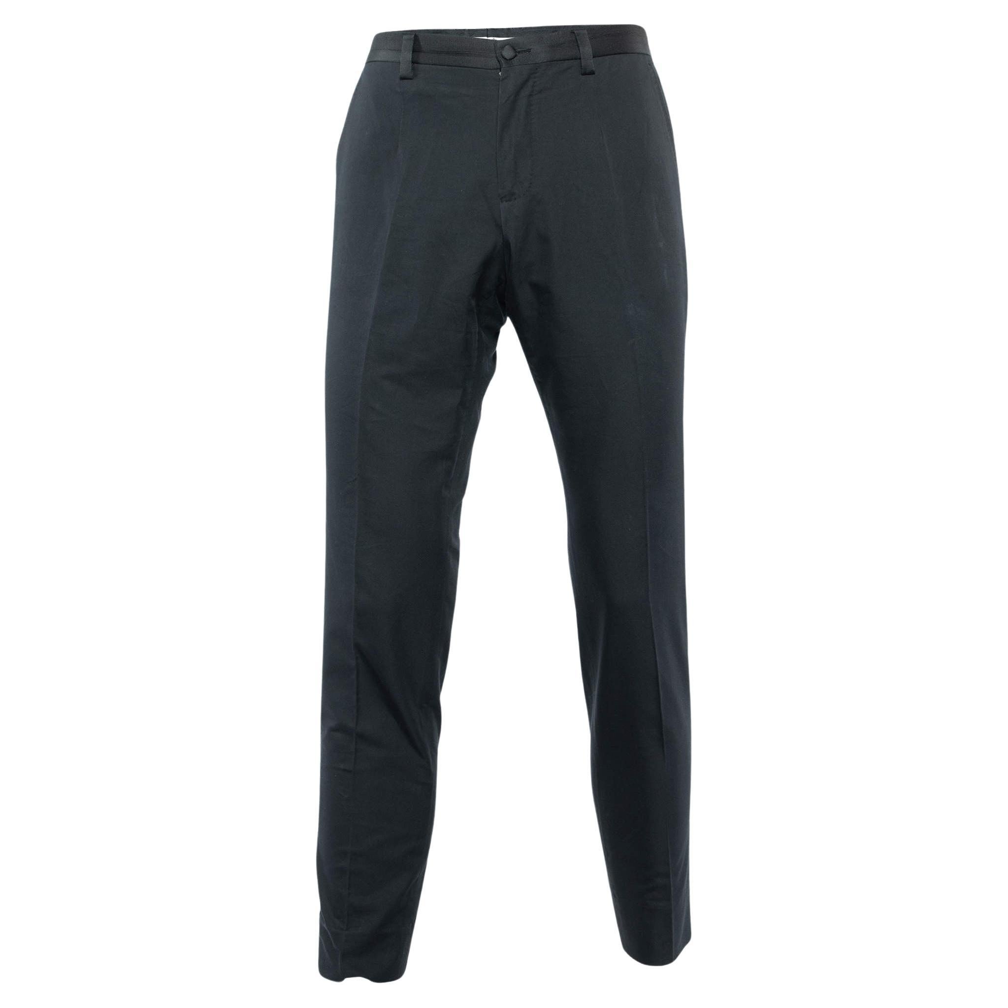 Dolce & Gabbana Black Cotton & Silk Tailored Pants M For Sale