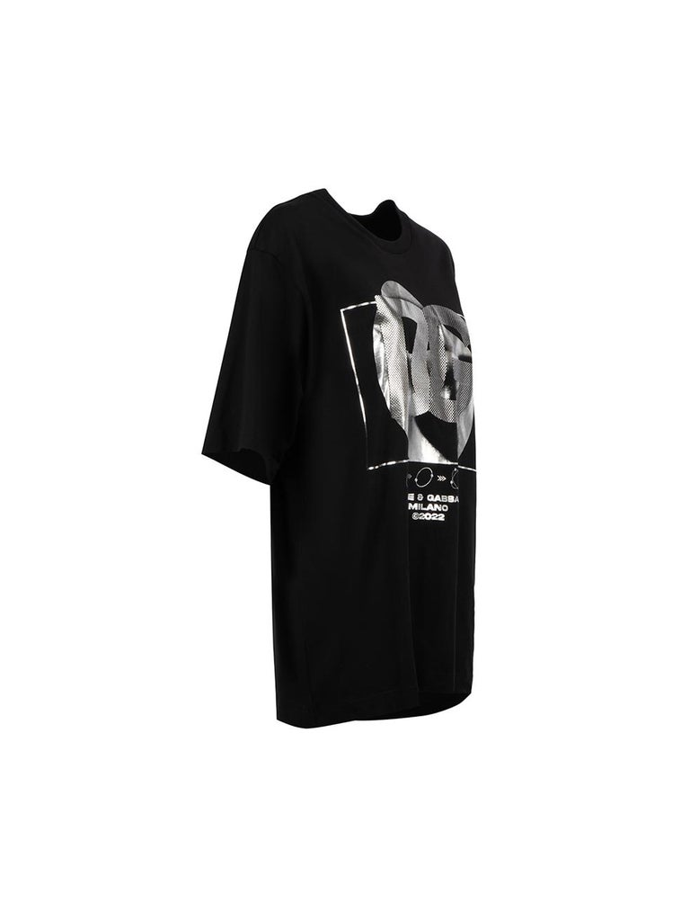 Dolce and Gabbana Black Cotton Silver Realtà Parallela Print T-Shirt Size M  For Sale at 1stDibs