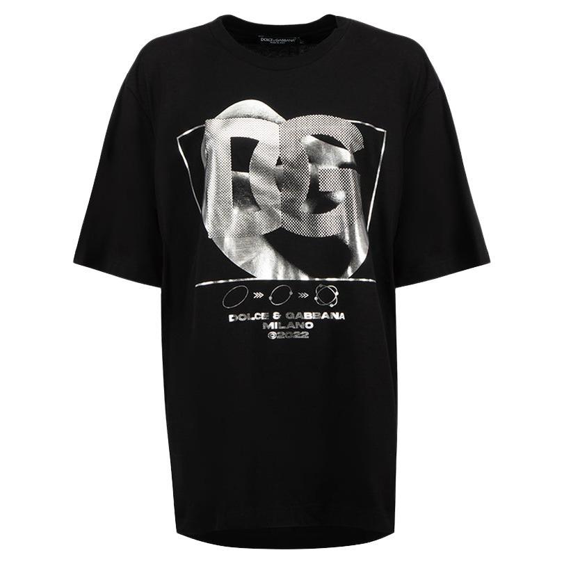 Dolce & Gabbana Black Cotton Silver Realtà Parallela Print T-Shirt Size M For Sale