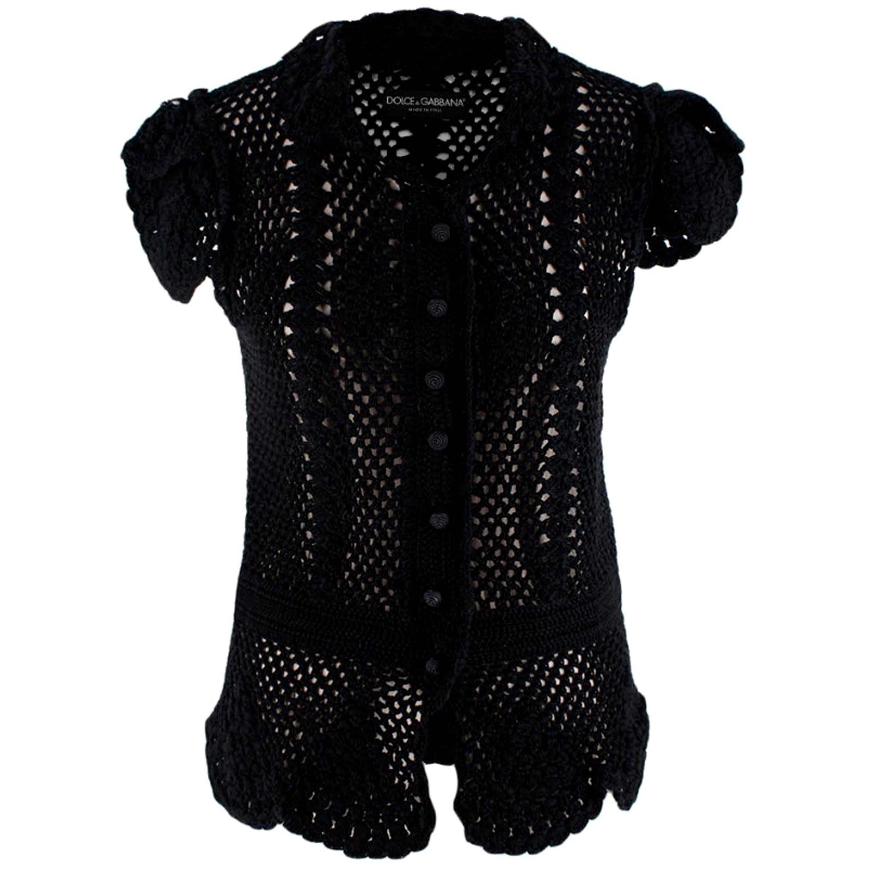 Dolce & Gabbana Black Cotton Sleeveless Crochet Cardigan - Size UA 6