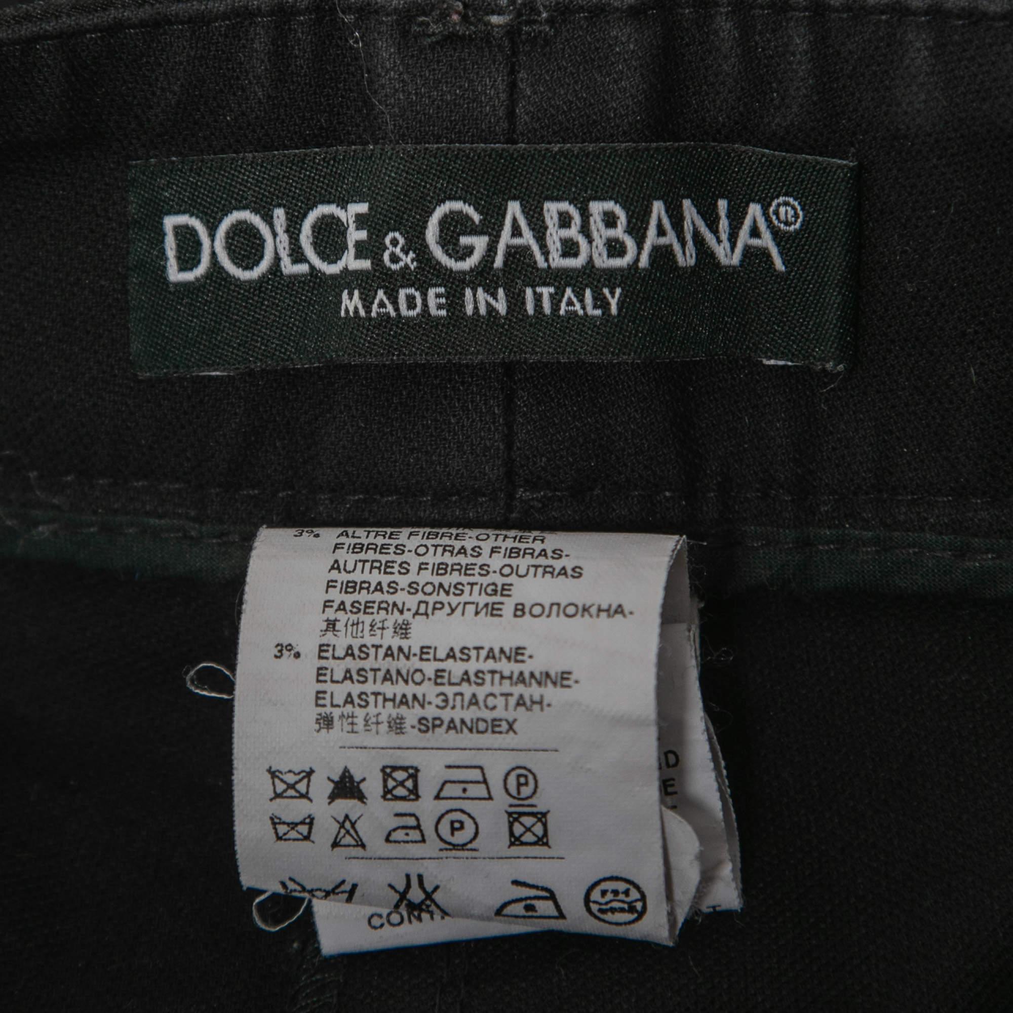 Dolce & Gabbana Black Cotton Zip Hem Detail Pants S For Sale 1