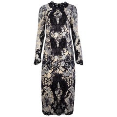 Dolce & Gabbana Black/Cream/Blue/Grey Floral Lace Longsleeve Dress sz 48