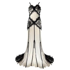 Dolce & Gabbana Black & Cream Lingerie Inspired Evening Gown Spring 2006 Sz 40IT