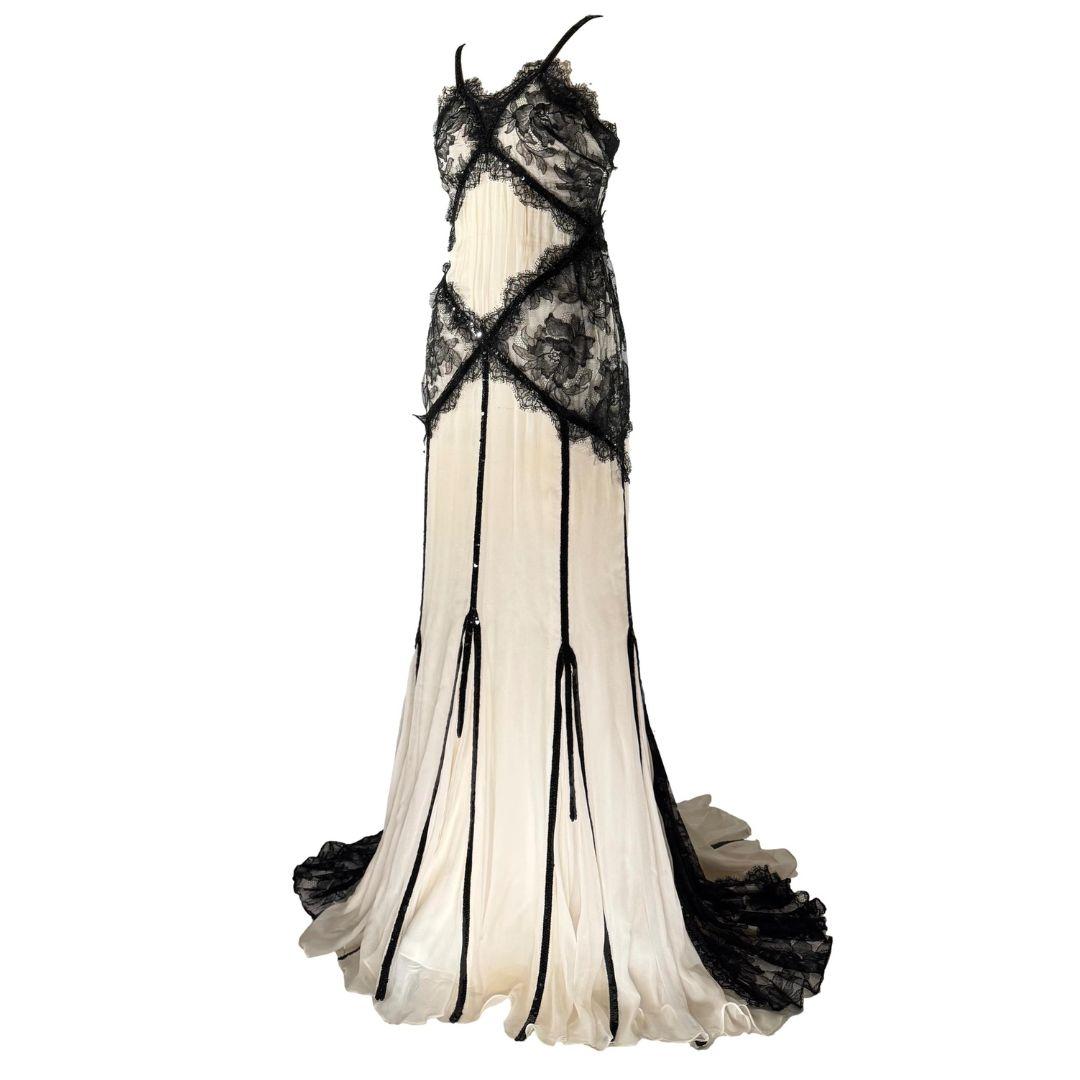 Dolce & Gabbana Black & Cream Lingerie Inspired Evening Gown Spring 2006 Sz 40IT Blanco en venta
