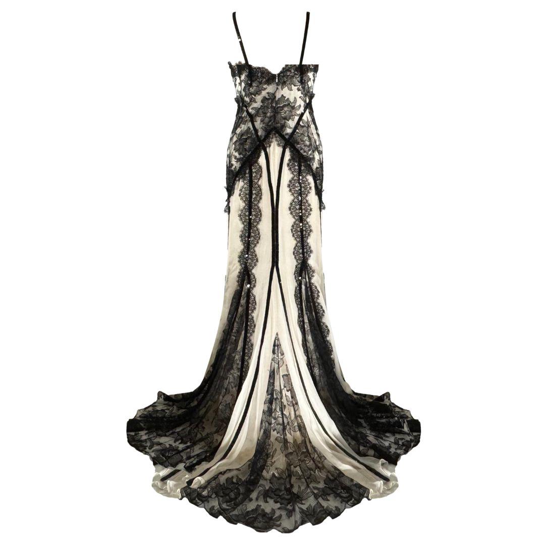 Dolce & Gabbana Black & Cream Lingerie Inspired Evening Gown Spring 2006 Sz 40IT en Bueno estado para la venta en Saint Petersburg, FL