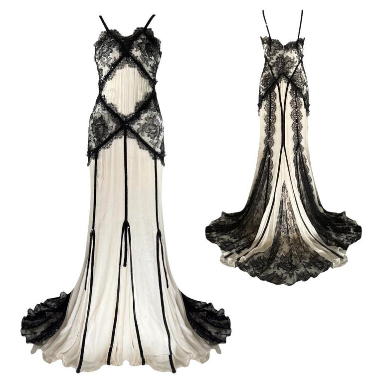 Dolce and Gabbana Black and Cream Lingerie Inspired Evening Gown Spring  2006 Sz 40IT For Sale at 1stDibs