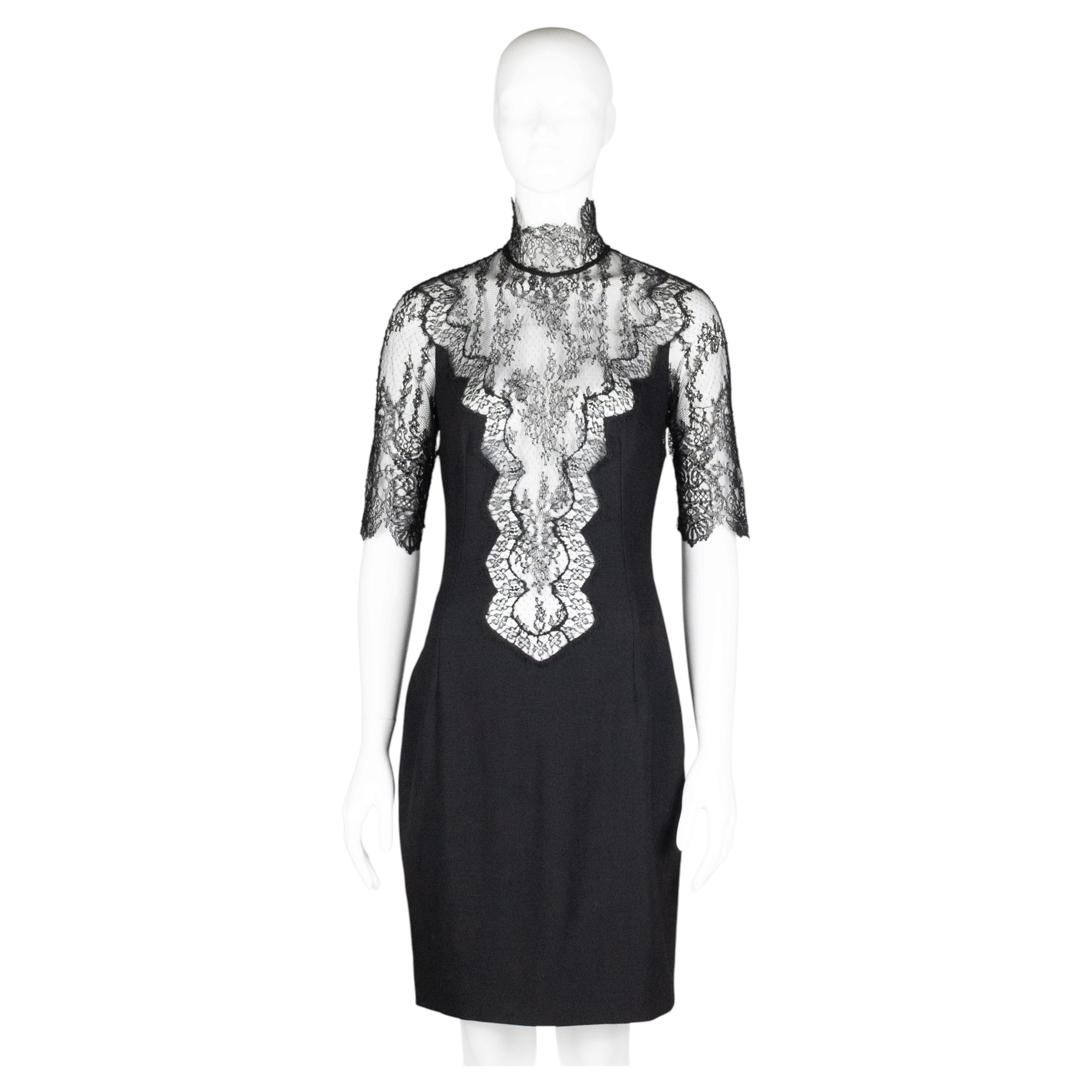 Dolce & Gabbana Black Crepe Dress with Chantilly Lace 1990s