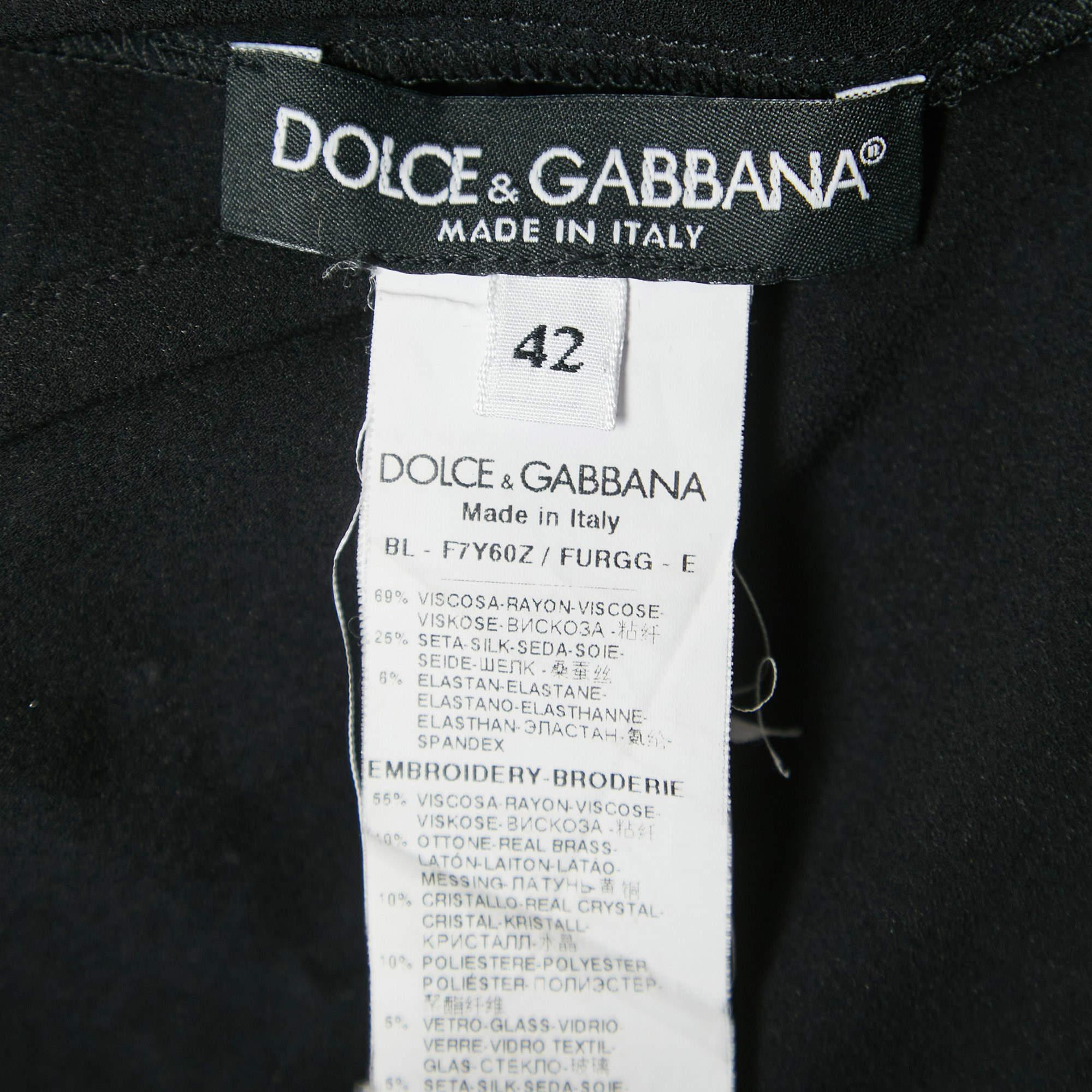 Women's Dolce & Gabbana Black Crepe Embellished Cat Patch Detailed Blouse M For Sale
