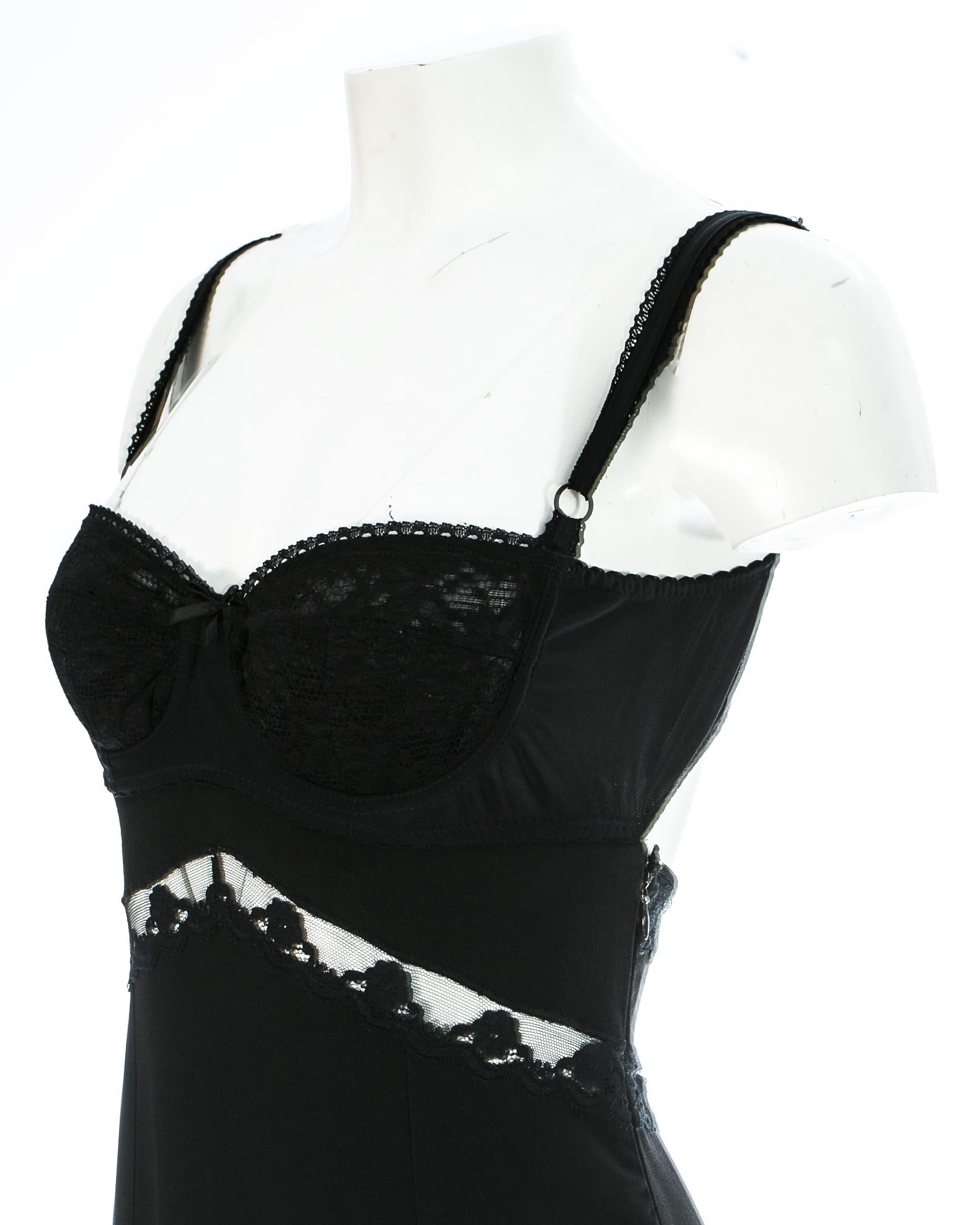 Black Dolce & Gabbana black crepe evening dress with lace cut outs and bra, A/W 1997 For Sale
