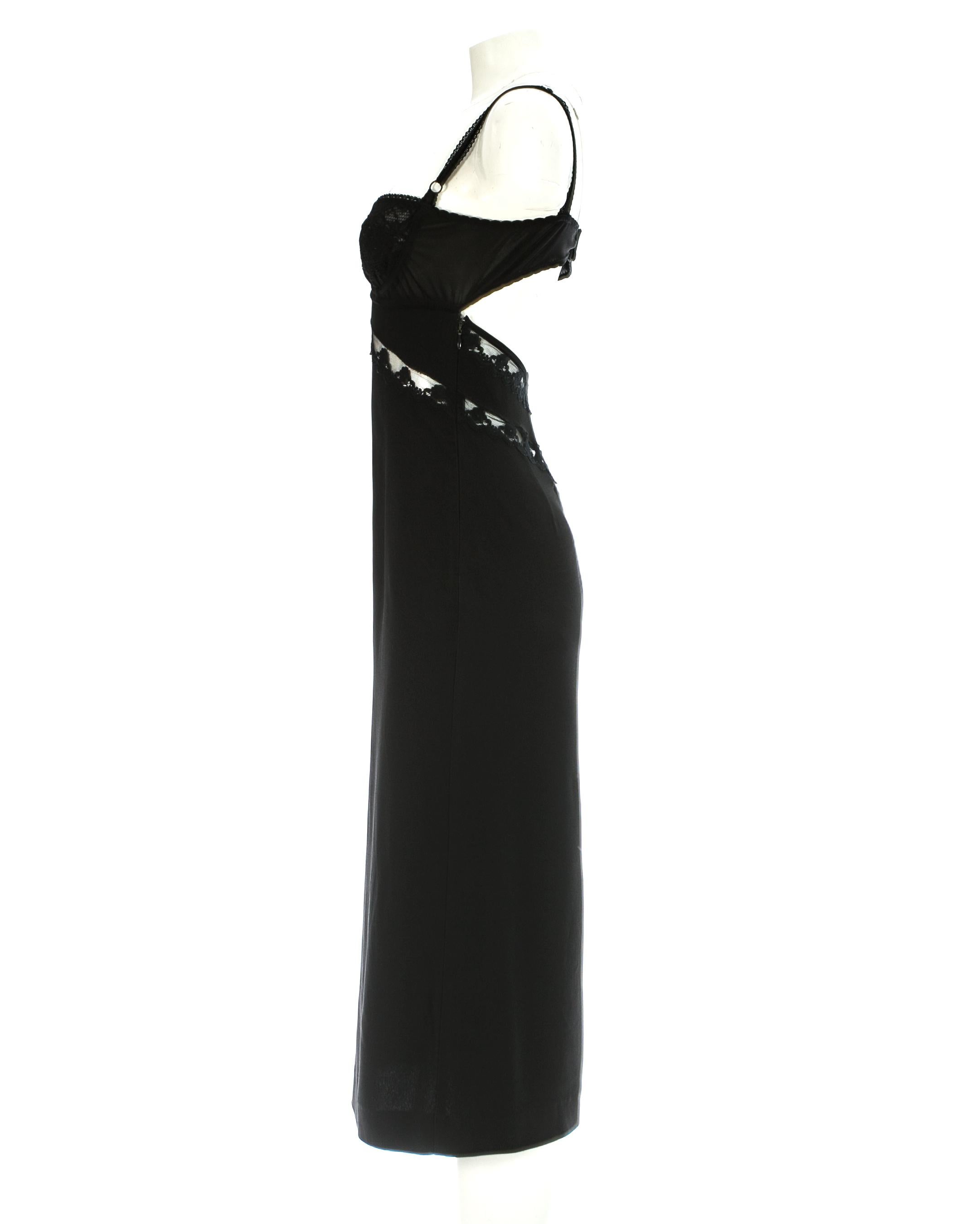 Dolce & Gabbana black crepe evening dress with lace cut outs and bra, A/W 1997 In Good Condition For Sale In London, GB