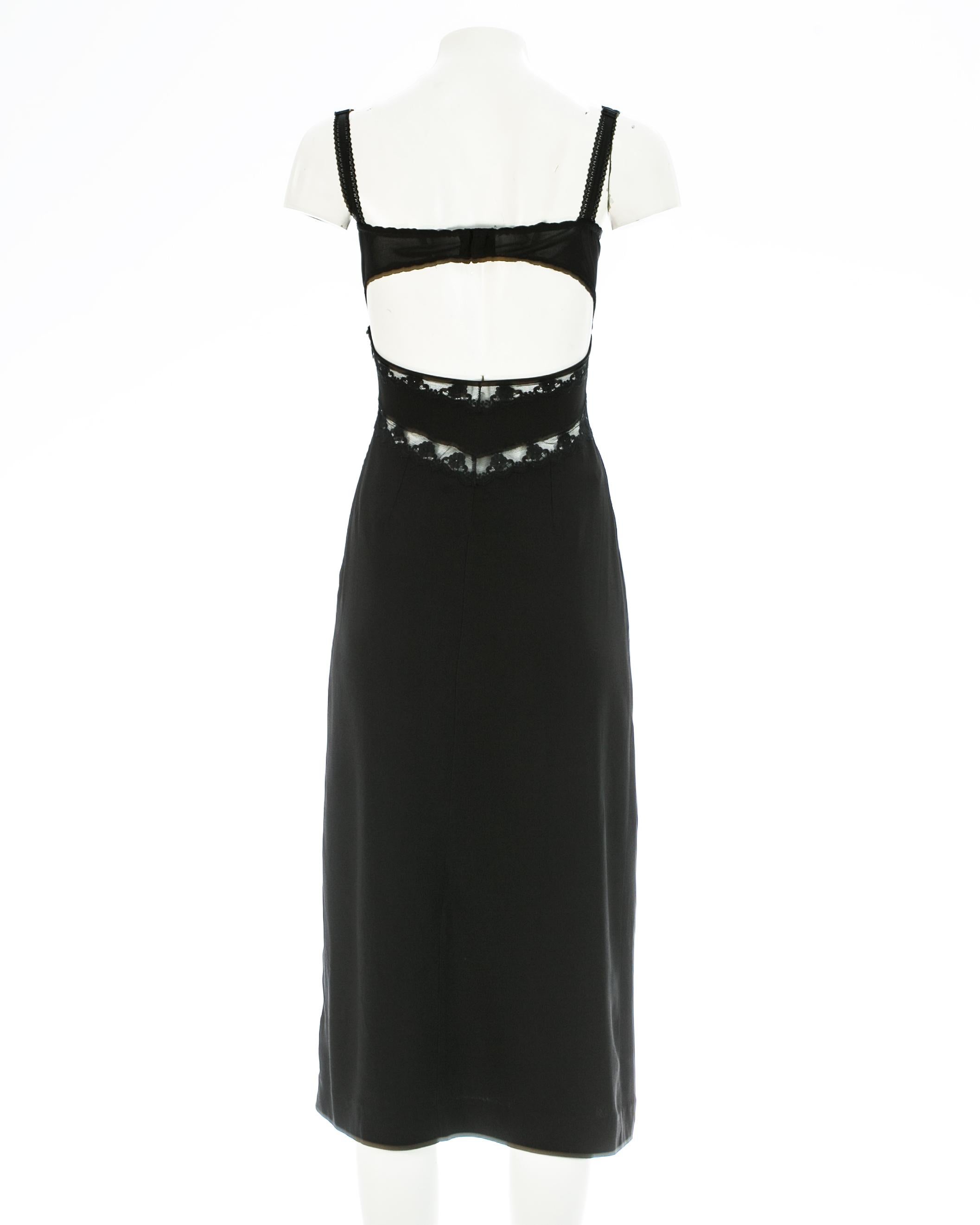 Women's Dolce & Gabbana black crepe evening dress with lace cut outs and bra, A/W 1997 For Sale