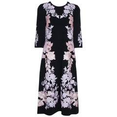 Dolce & Gabbana Black Crepe Floral Lace Appliqued Midi Dress M