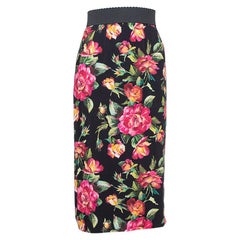 Dolce & Gabbana Black Crepe Floral Printed Pencil Skirt L