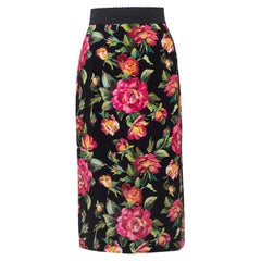 Dolce & Gabbana Black Crepe Floral Printed Pencil Skirt M