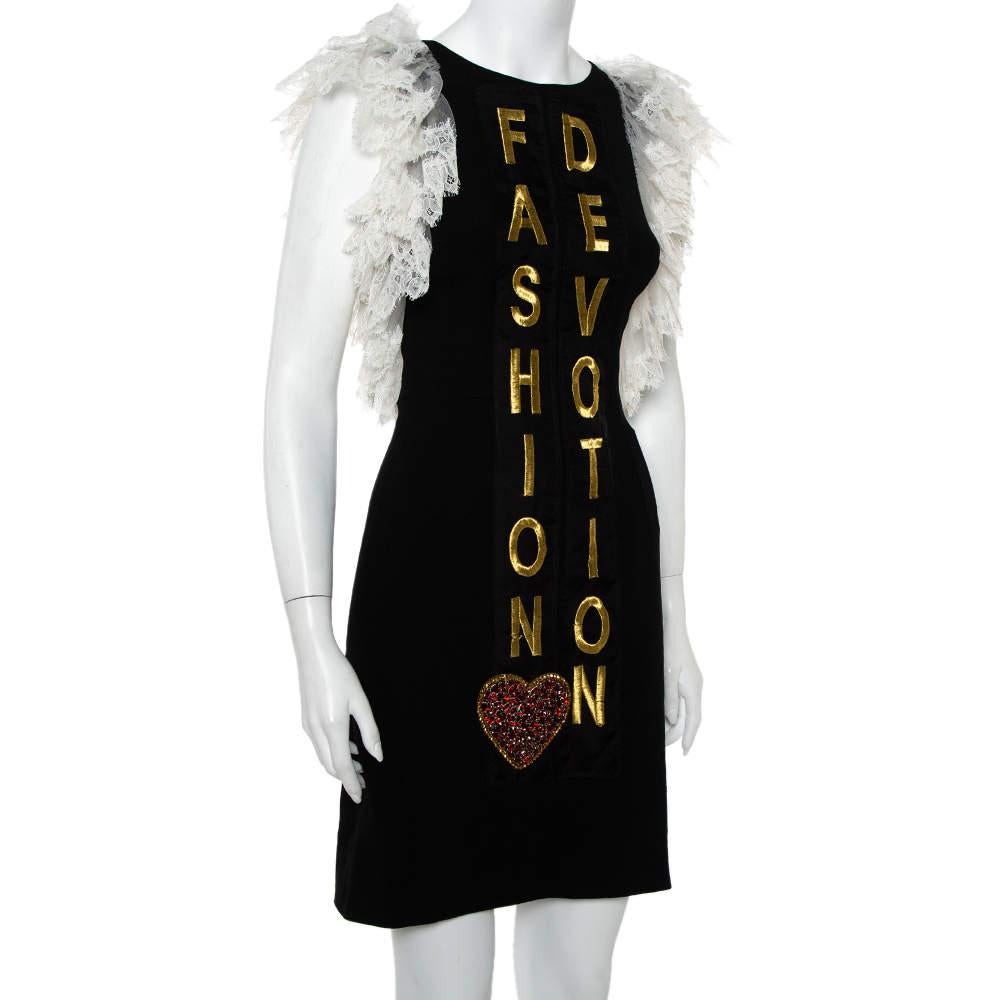 Dolce & Gabbana Schwarzes Devotion-Kleid aus Krepp mit Spitzendetails XS im Angebot 1