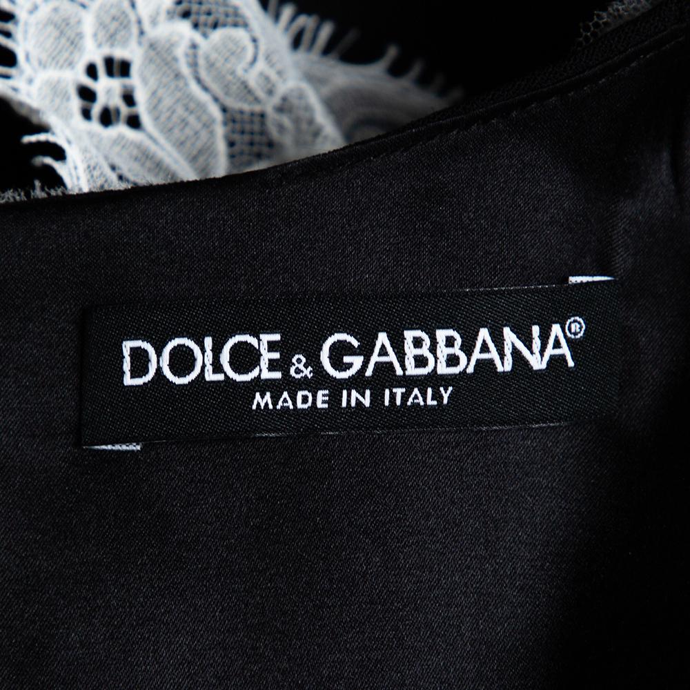 Women's Dolce & Gabbana Black Crepe Lace Detail Fashion Devotion Dress XS