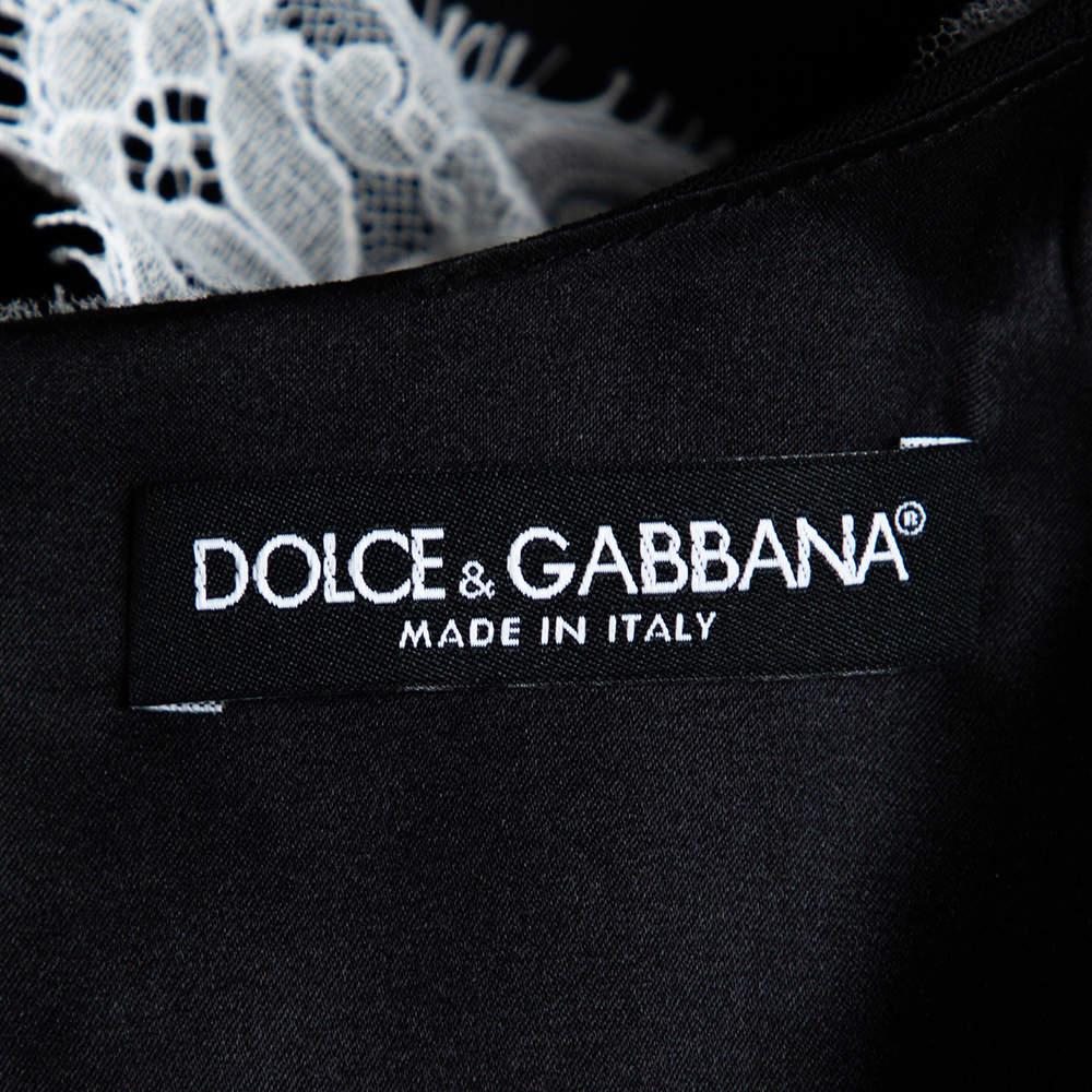 Dolce & Gabbana Black Crepe Lace Detail Fashion Devotion Dress XS For Sale 3