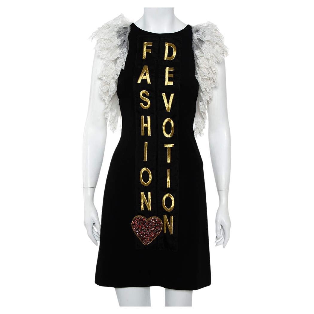 Dolce & Gabbana Schwarzes Devotion-Kleid aus Krepp mit Spitzendetails XS im Angebot