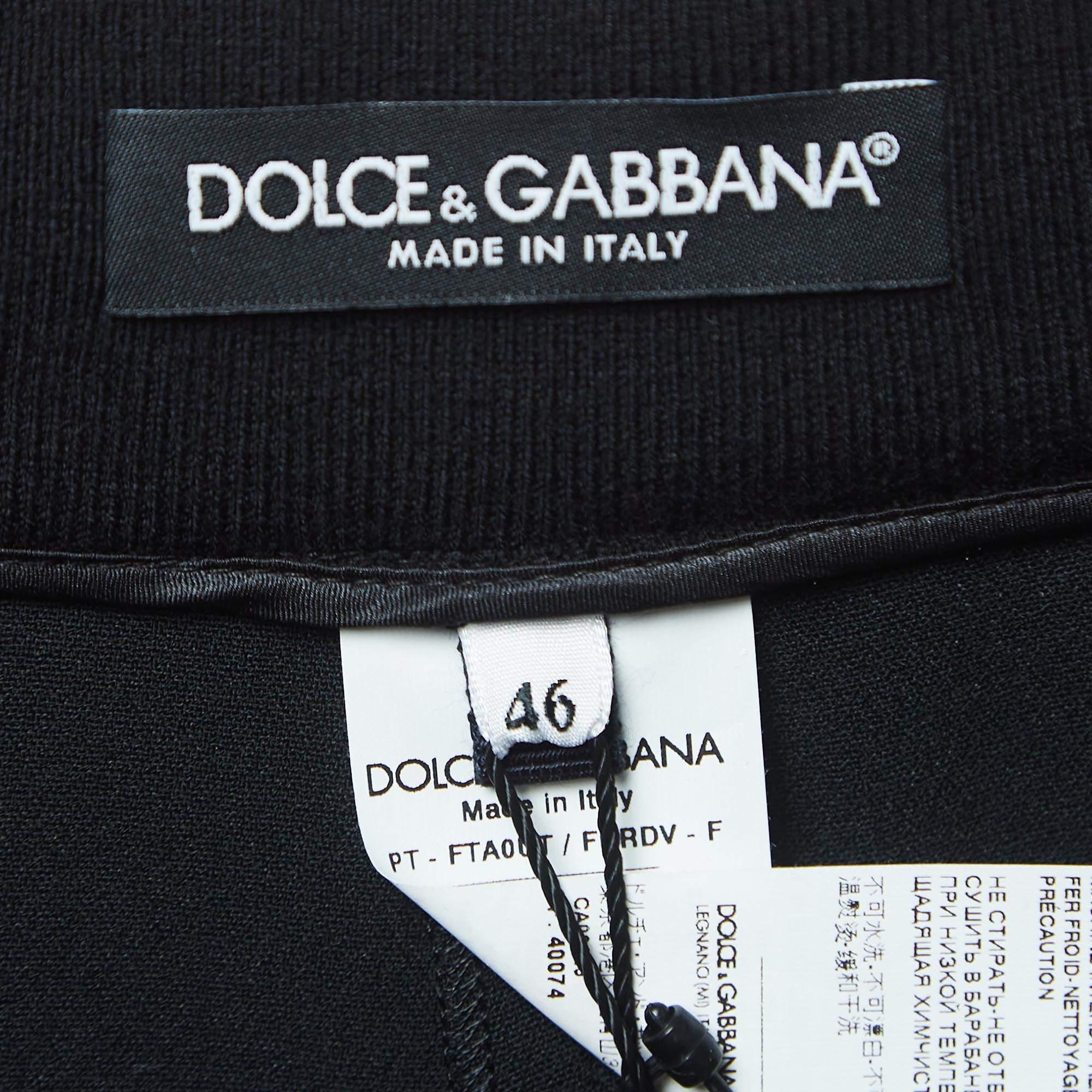 Women's Dolce & Gabbana Black Crepe Logo Tape Detail Pants L For Sale