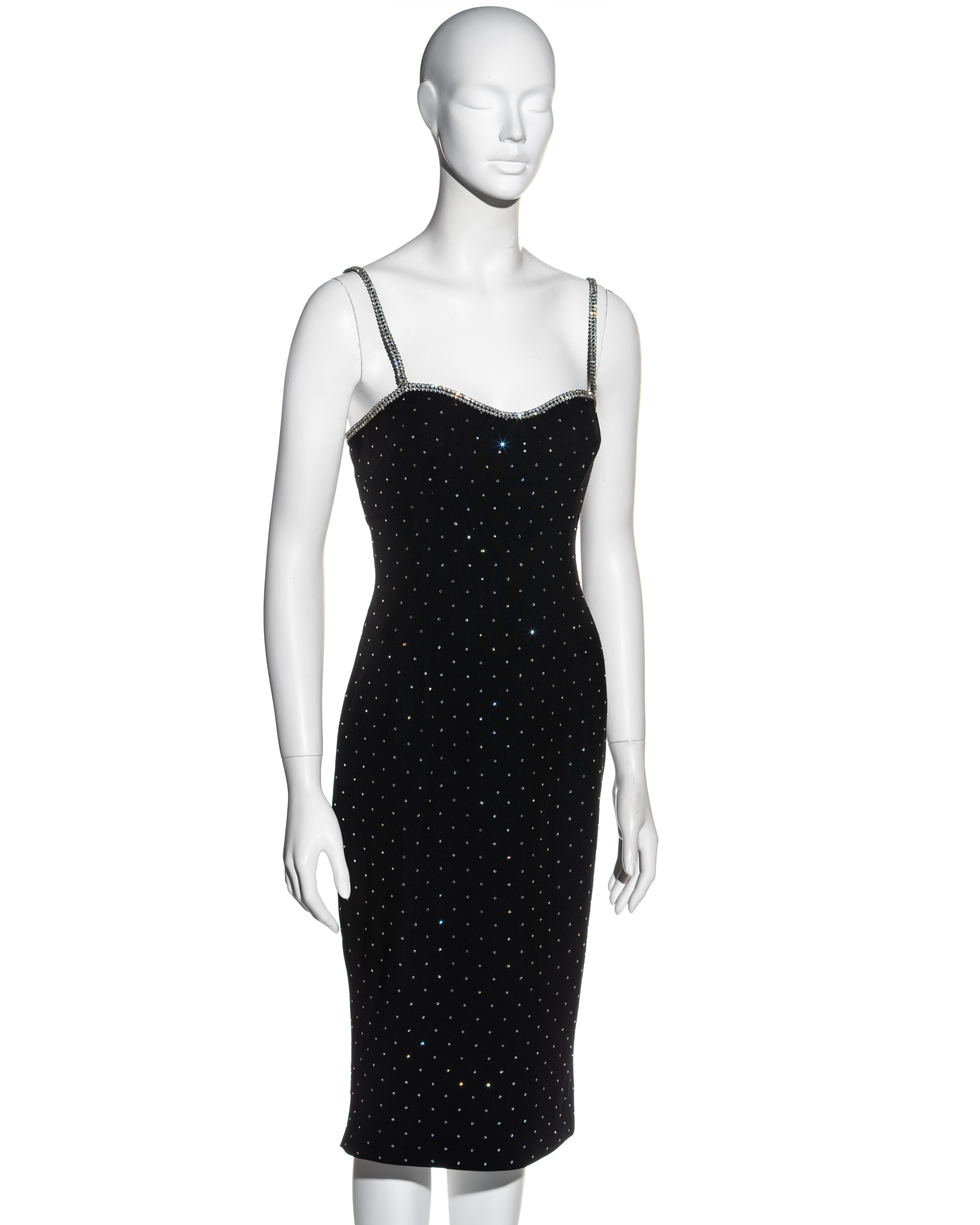 Dolce & Gabbana black crepe wiggle dress adorned with crystals, ss 1995 In Excellent Condition In London, GB