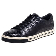 Dolce & Gabbana Black Croc Embossed Leather Sneakers Size 45