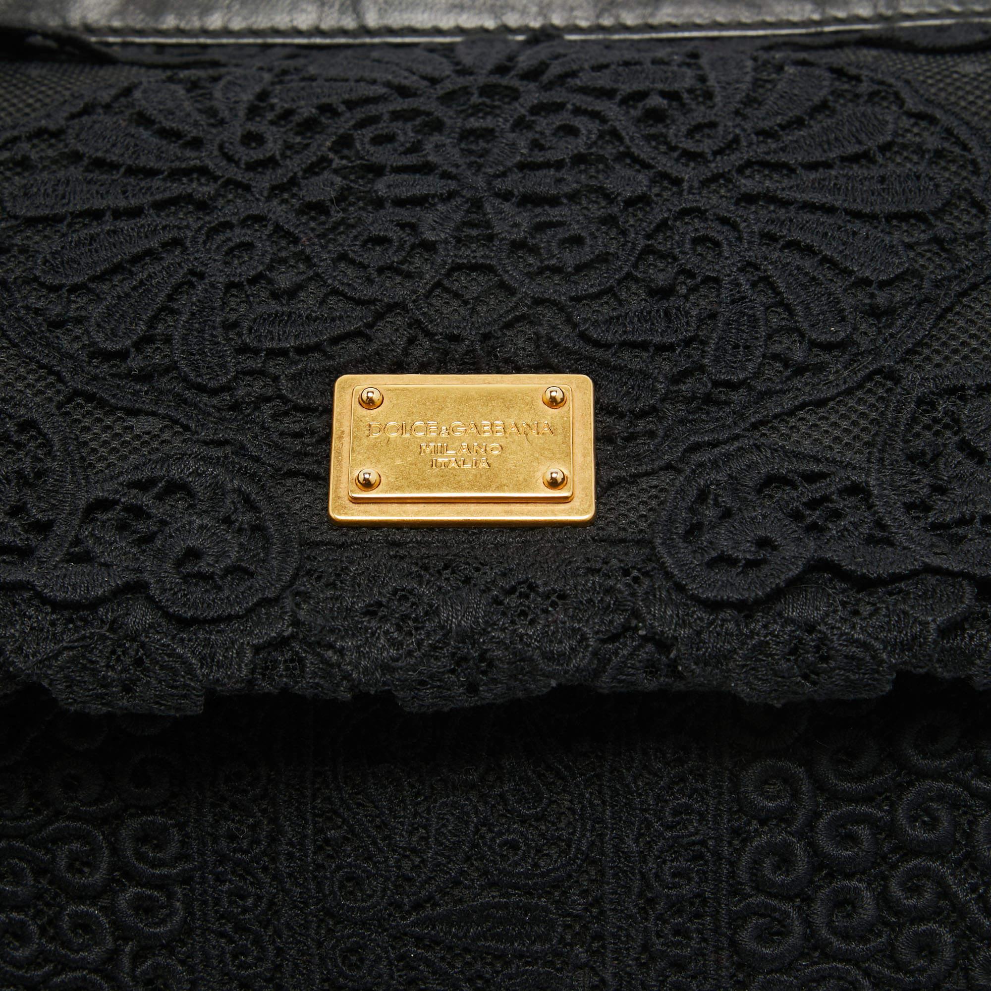 Dolce & Gabbana - Sac à main moyen Miss Sicily en crochet et cuir noir Pour femmes en vente