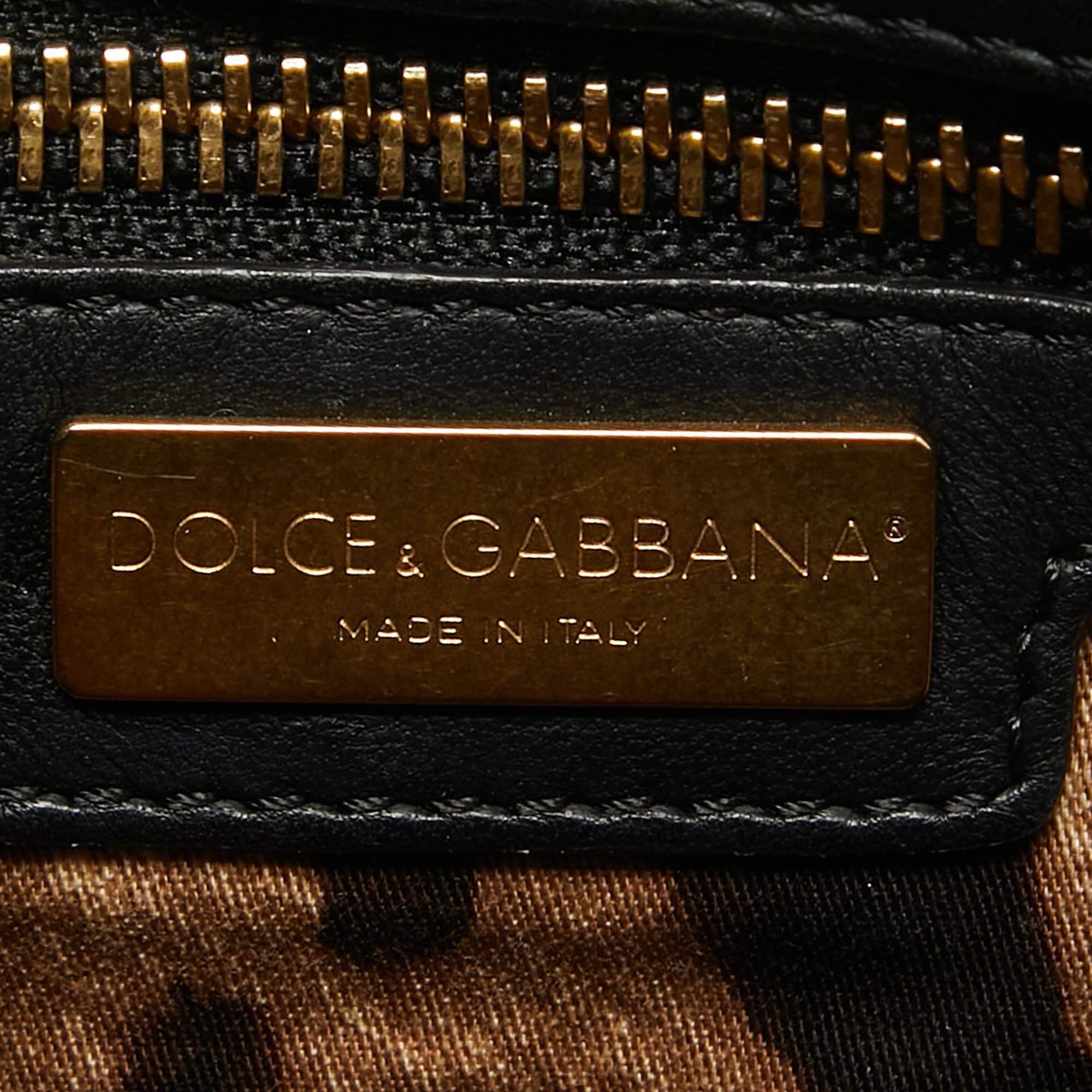 Dolce & Gabbana Black Crochet and Leather Medium Miss Sicily Top Handle Bag For Sale 4