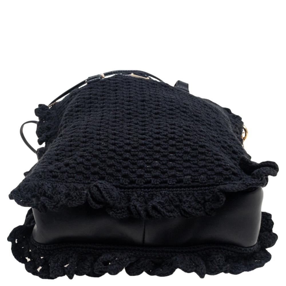 Dolce & Gabbana Black Crochet Fabric and Leather Miss Helen Tote 1