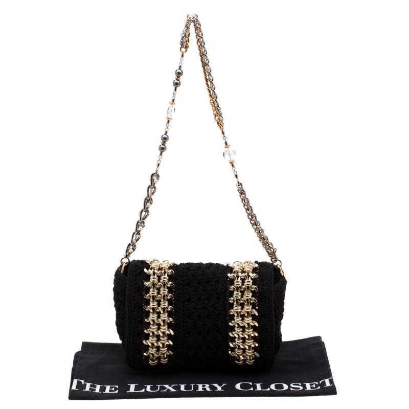 Dolce & Gabbana Black Crochet Fabric Miss Charles Shoulder Bag 7