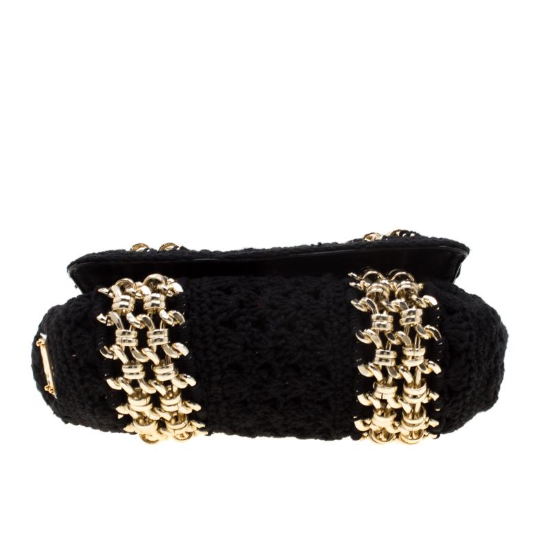 Dolce & Gabbana Black Crochet Fabric Miss Charles Shoulder Bag 1