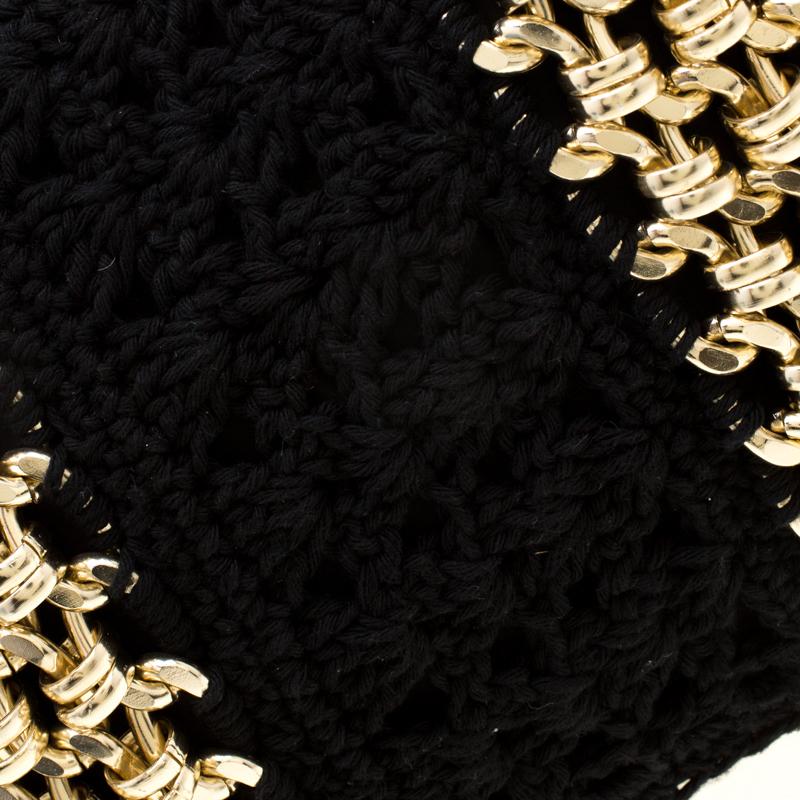Dolce & Gabbana Black Crochet Fabric Miss Charles Shoulder Bag 4