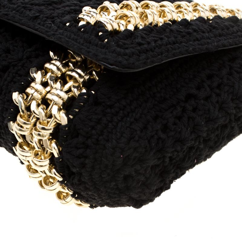 Dolce & Gabbana Black Crochet Fabric Miss Charles Shoulder Bag 4