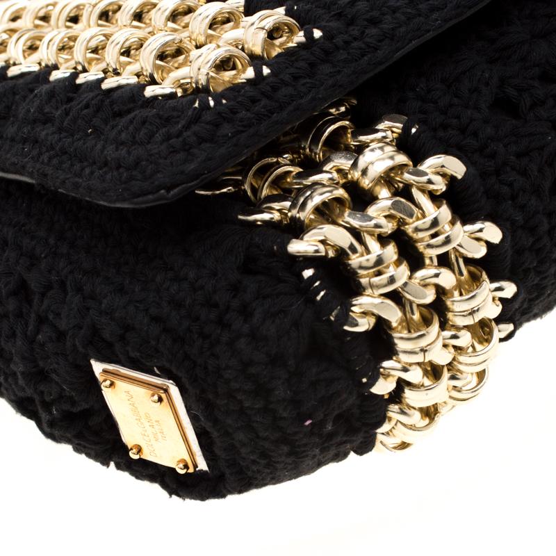 Dolce & Gabbana Black Crochet Fabric Miss Charles Shoulder Bag 5