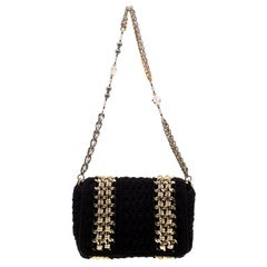 Dolce & Gabbana Black Crochet Fabric Miss Charles Shoulder Bag